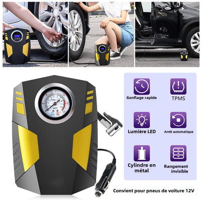 Gonfleur de Pneus 12V Multifonction - Compresseur d'Air Portable avec Manomètre Numérique - Pour Voiture, Vélos, Sports.