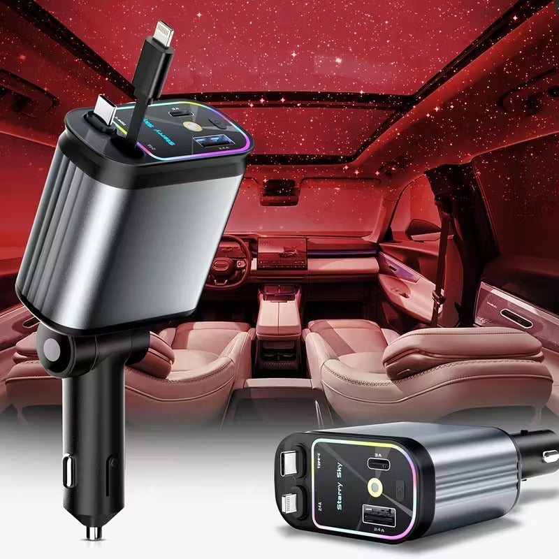 Chargeur Voiture Rapide 180W – 5-en-1 Universel USB-C/Rétractable