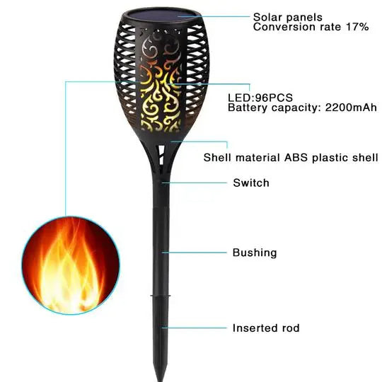 Lampe Torche Solaire Flamme Vacillante