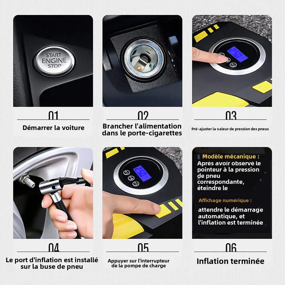 Gonfleur de Pneus 12V Multifonction - Compresseur d'Air Portable avec Manomètre Numérique - Pour Voiture, Vélos, Sports.